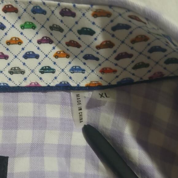 NWT Bugatchi XL men's Shaped Fit lavender check 100% cotton flip cuff long-slv - Picture 4 of 16